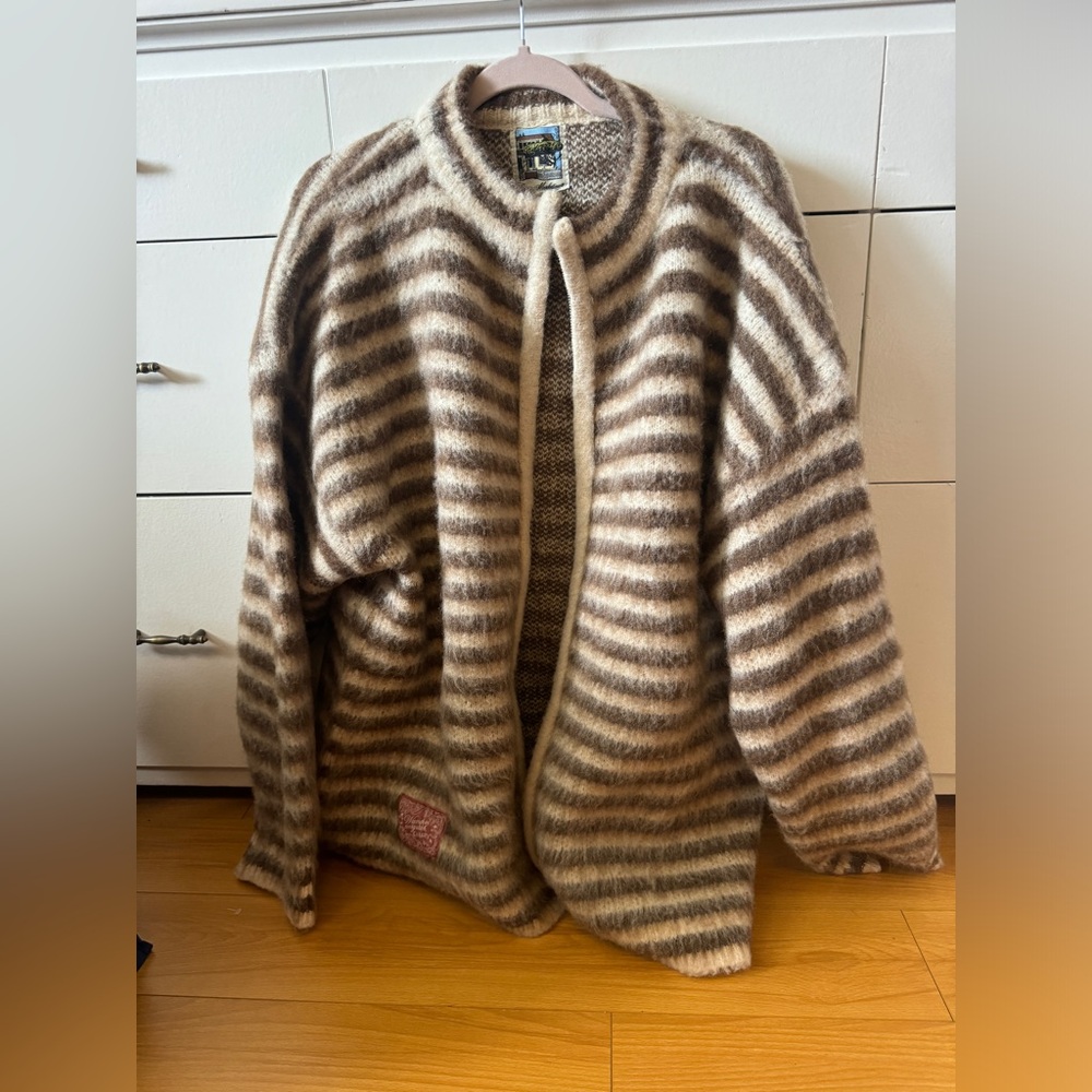 Striped Fuzzy Jacket - Beige & Brown Cozy Cardigan